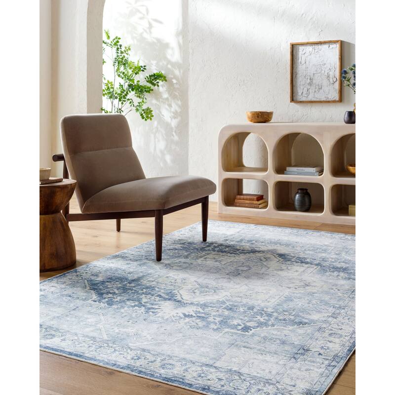 Livabliss Traditional Lavable Medallion Washable Area Rug - 3'6" x 5'6" - Light Blue/Off White