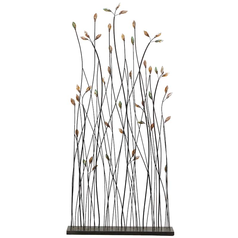 Whimsical Black Metal Leaf Sculpture with Black Base