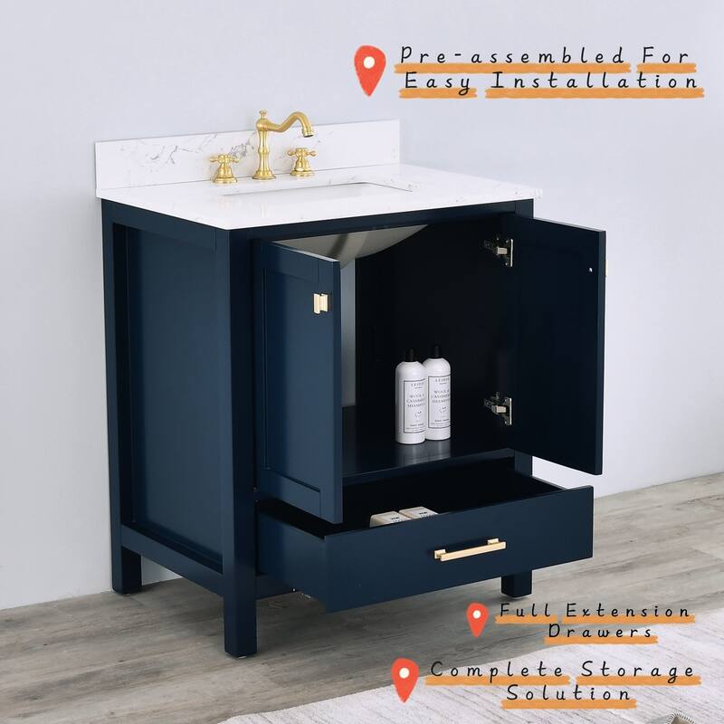 Prismora 30 in. Midnight Blue Vanity with Countertop & Splash