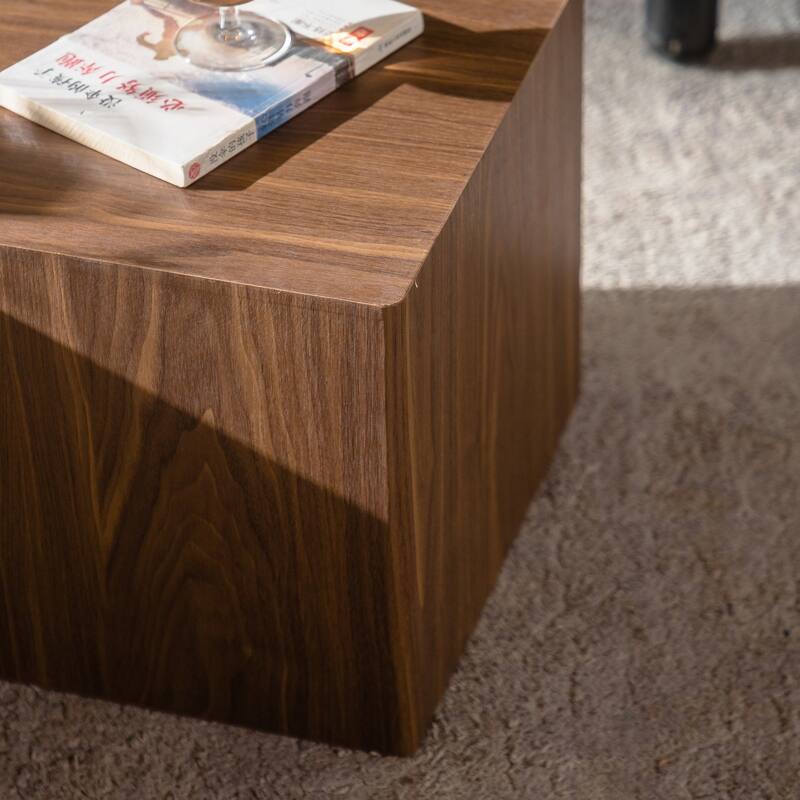 MDF Modern Nesting Imitation Wood Grain Coffee Table, Cube Side Table, Set for Small Space Living Room Bedroom-Set of 2