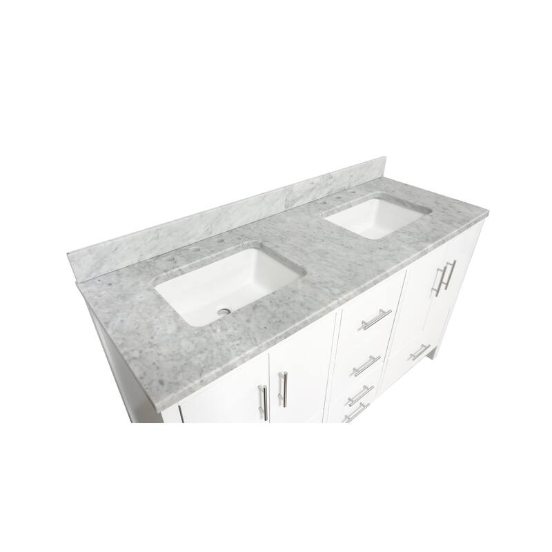 KitchenBathCollection California 60" Double Bathroom Vanity with Carrara Marble Top