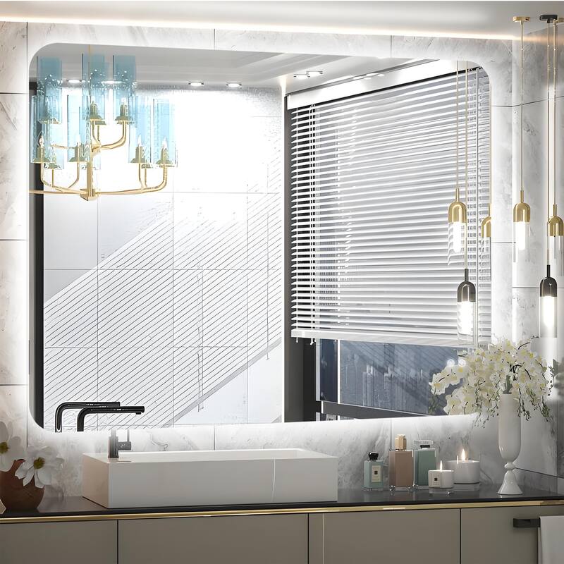 Square Rounded-Corner LED Anti-Fog Mirror, Suitable for a Variety of Styles