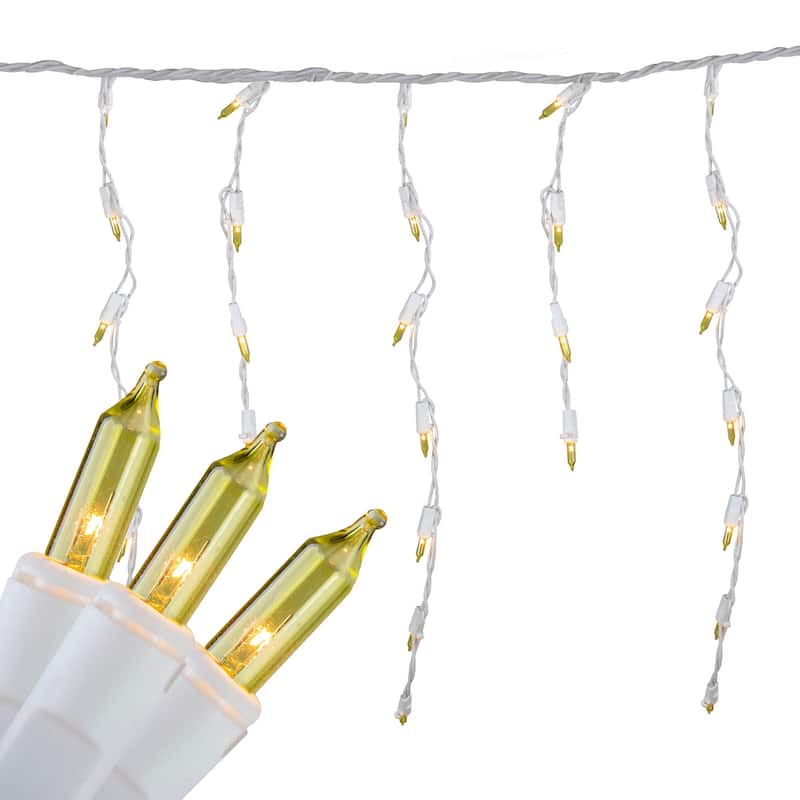 Set of 100 Yellow Mini Icicle Christmas Lights - 7.8ft White Wire - 7.8'