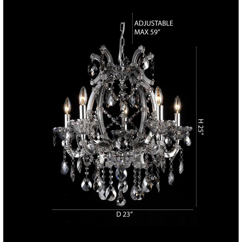 5-Light Chrome Chandelier With Smoke Crystals
