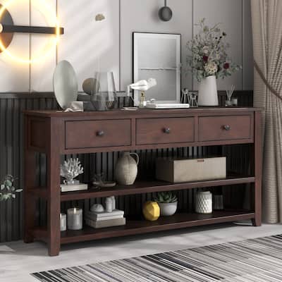 Retro Design Console Table with Two Open Shelves