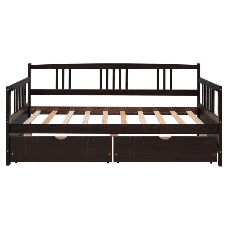 Twin Size Wooden Daybed with 2 Drawers, Space-Saving Storage, Espresso Finish