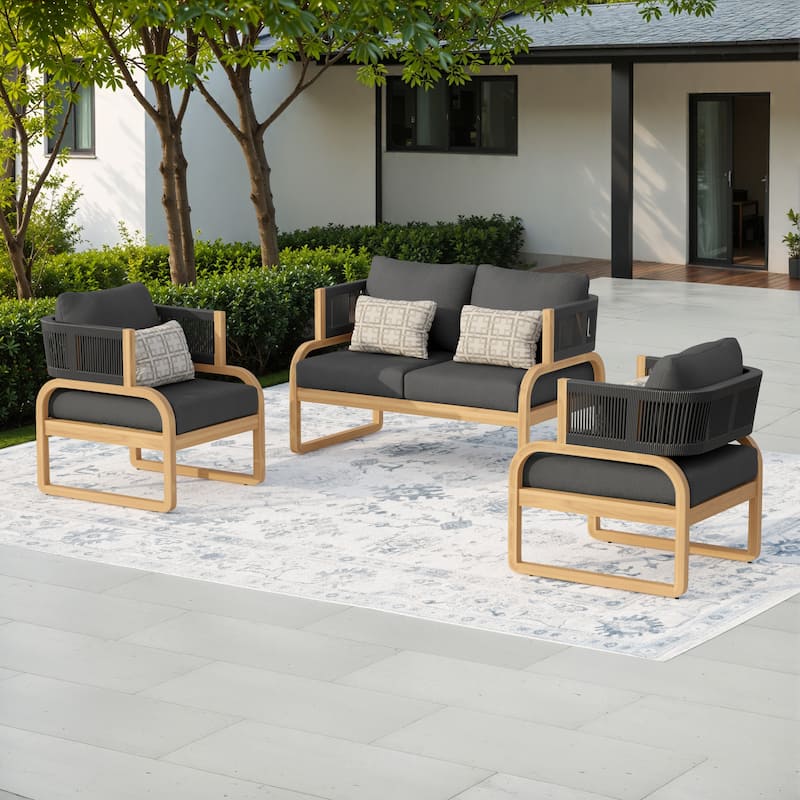 Corvus Rocio 3-piece Outdoor Acacia Conversation Set with Sunbrella Cushions and Pillows
