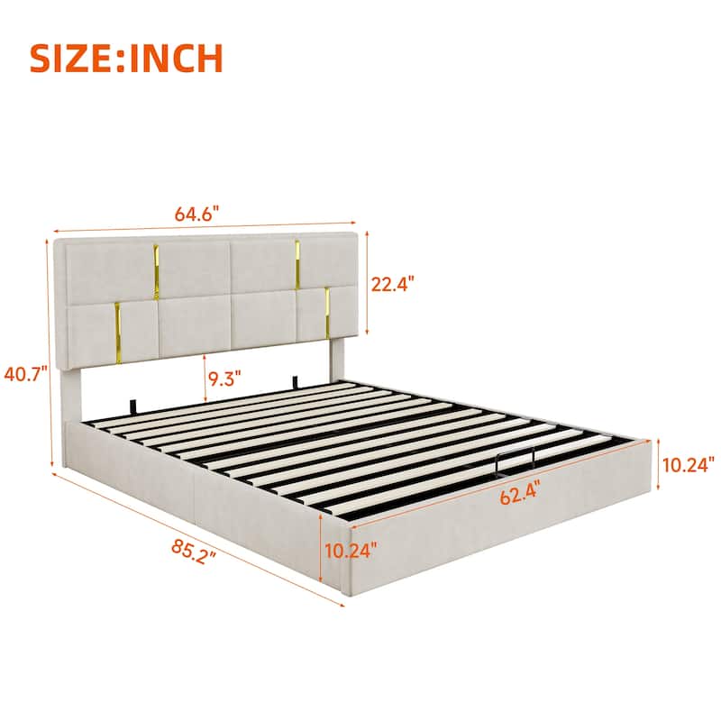 Modern Elegance 2-Piece Bedroom Set with Lift-Up Storage Platform Bed and Gold-Leg Ottoman by Harper&Bright Designs