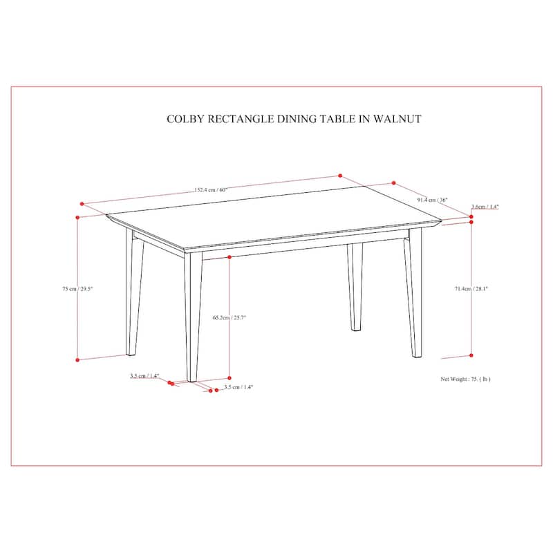 WyndenHall Fairway 60 inch Wide Rectangle Contemporary Modern Dining Table - 36"D x 60" W x 29.5"H