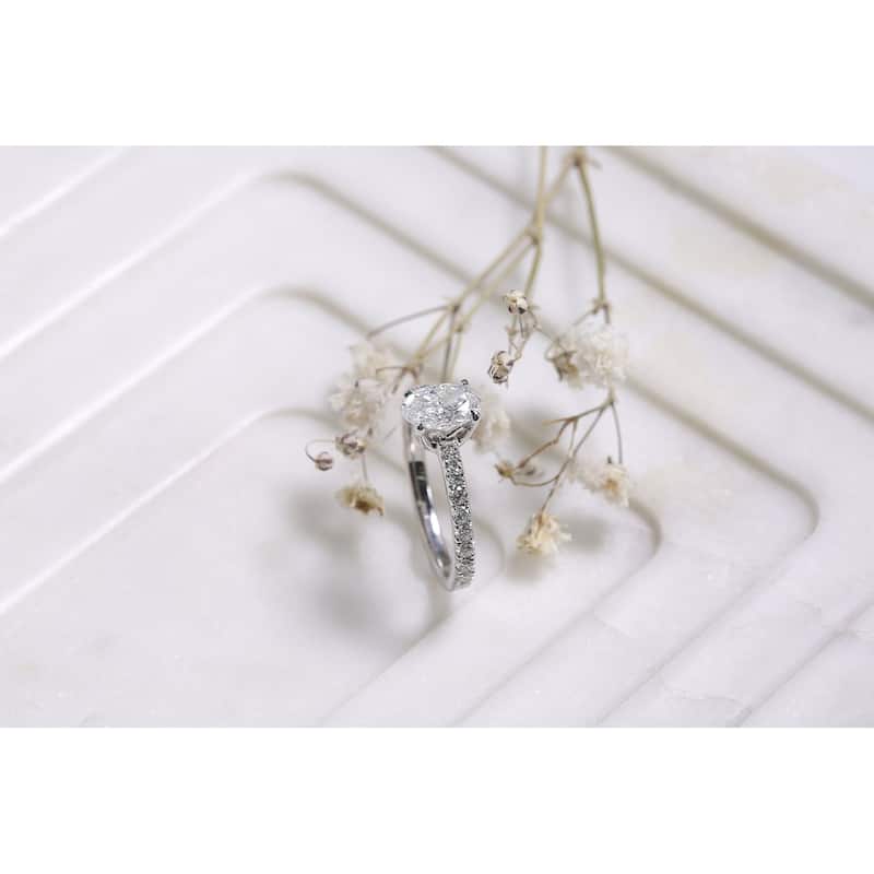 Kobelli 1.48 Carats Oval Natural Diamond 14k Solid White Gold Near Eternity Low-set Nina Engagement Ring