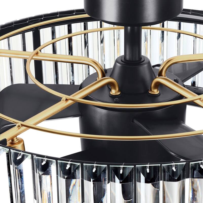 25" Black 3-Blade Crystal Low Profile Chandelier Ceiling Fan with Remote