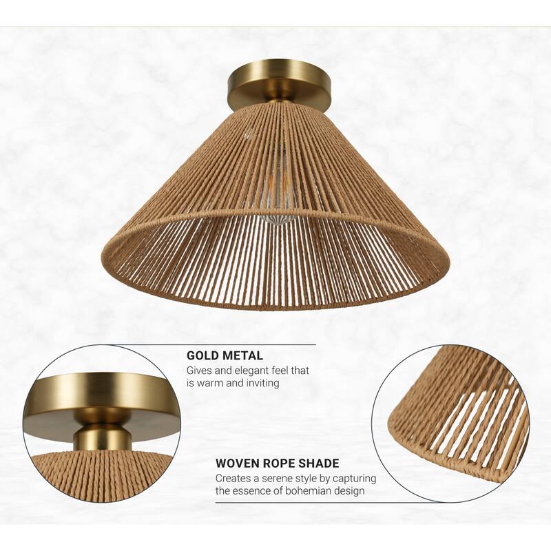 Kenroy Home Twine 1-Light Semi-Flush Mount - Brushed Gold