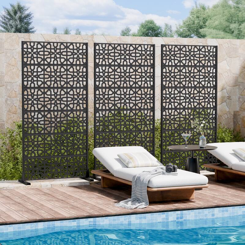 Rectangle Outdoor Privacy Screens Metal Screen Fence Panel Set of 2