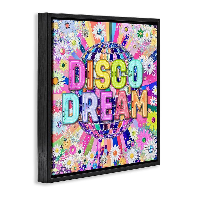 Stupell Vivid Disco Dream with Daisies Framed Floater Canvas Wall Art Design By Jess Stempel
