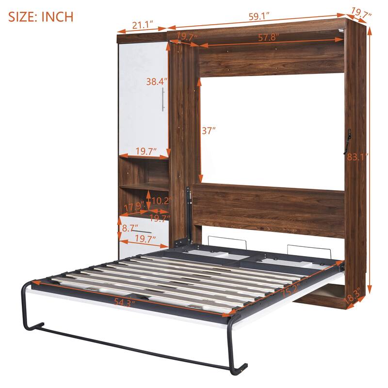 Solid Wood Murphy Bed Frame, Storage Wall Bed with Shelves and Drawers, Hydraulic Fold Murphy Bed Cabinet, No Box Spring Needed