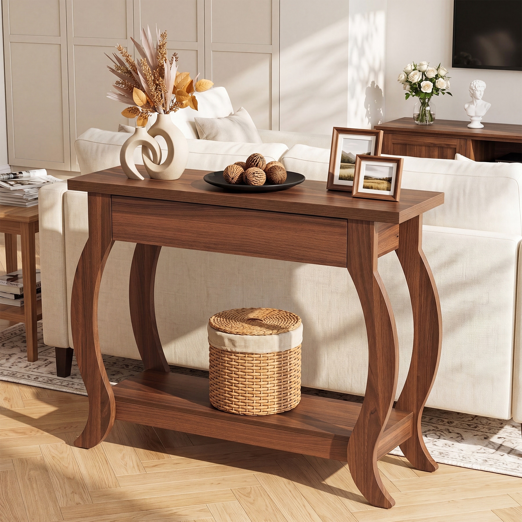 41.3" Narrow Console Table, Farmhouse Sofa Table with Drawer