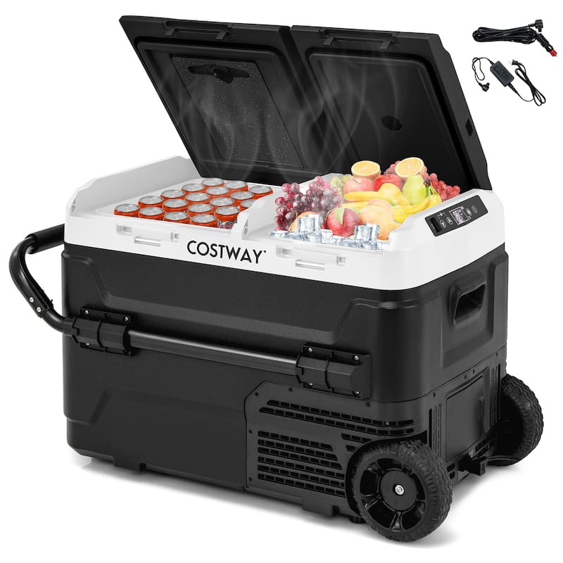 Dual Zone 12V 42QT Car Fridge Perfect for Travel Camping and Outdoor Adventures - 31" x 18.5" x 18.5" - Black