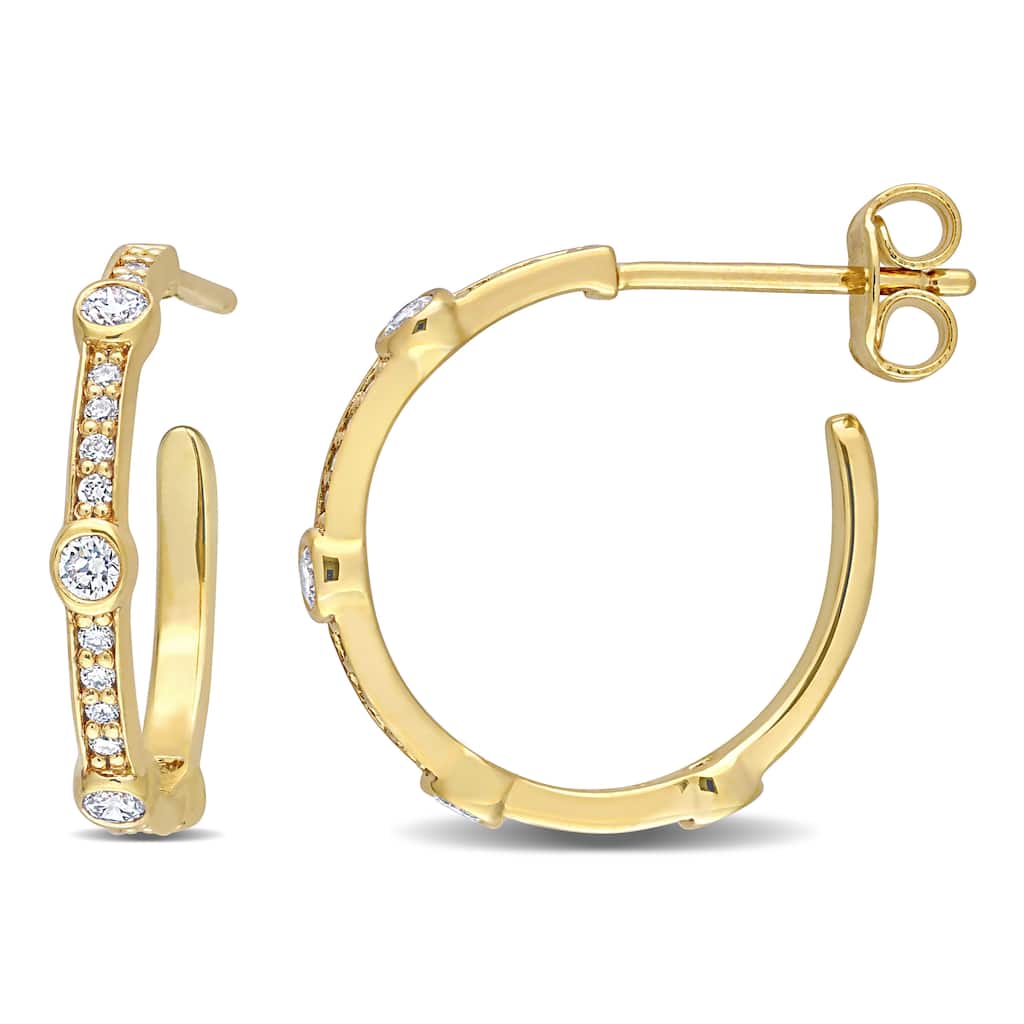 Miadora 2/5ct TDW Lab-Grown Diamond Open Hoop Earrings 18k Yellow Micron Silver