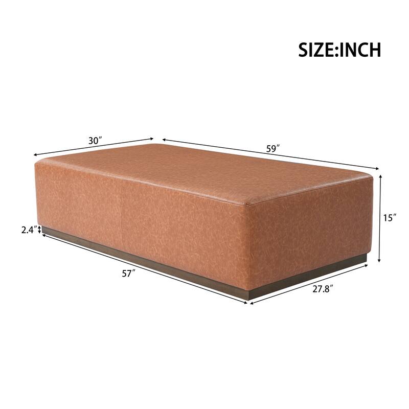 Multifunctional Brown PU Leather Rubber Solid Wood Leg Ottoman