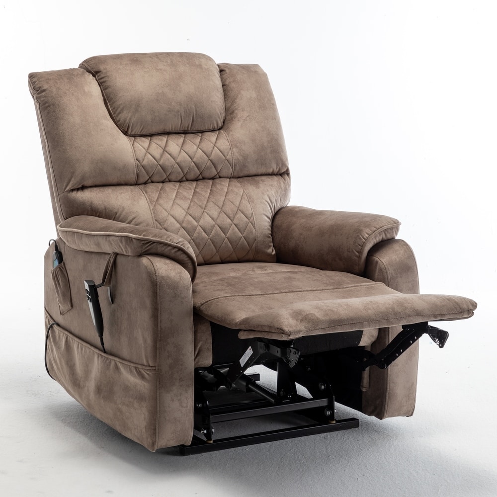 Beige Electric Lift Recliner for Seniors with OKIN Motor, 180° Full Recline, Wide Seating, and Side Storage Pockets