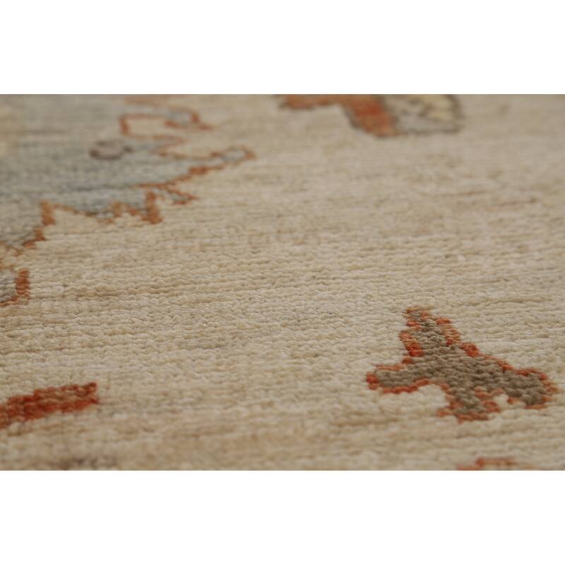 Vegetable Dye Oushak Turkish Rug Handmade Beige Wool Carpet - 5'0"x 7'7"