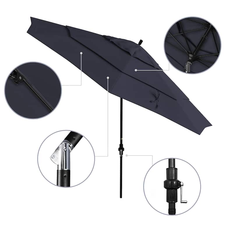 California Umbrella 11' Rd. Alum/Fiberglass Rib Patio Umb,Crank Lift/Collar Tilt, Dbl Wind Vent, Black Finish, Sunbrella Fabric