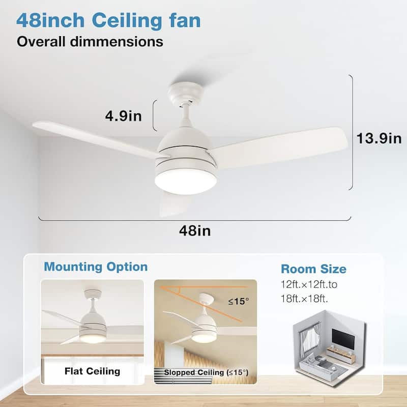 48-Inch Indoor Ceiling Fan with Lights & Remote Control 3 Speeds Silent Motor,3-Blades