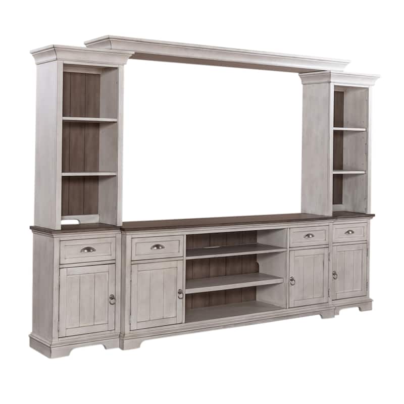 Ocean Isle Antique White Entertainment Center with Piers