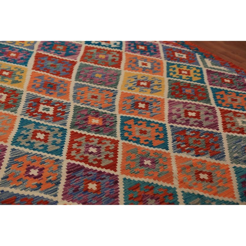 Trellis Kilim Oriental Area Rug Flatweave Reversible Wool Carpet - 8'2"x 9'7"