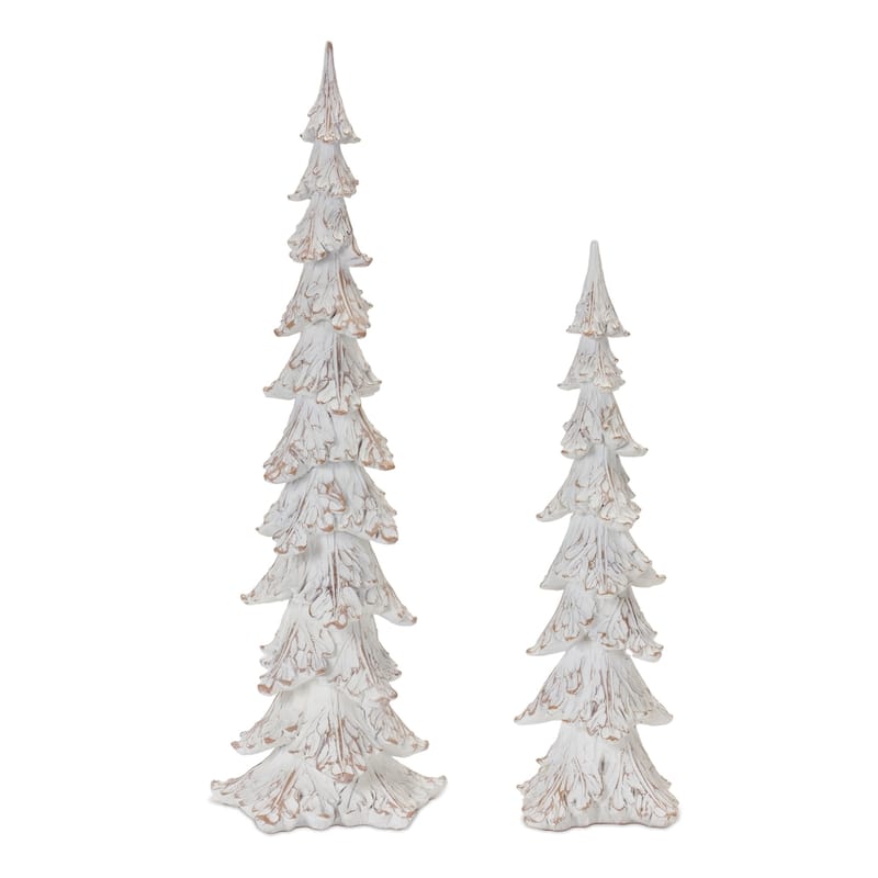 Christmas Tree Tabletop Decorations - 21" - White and Brown - Set of 2
