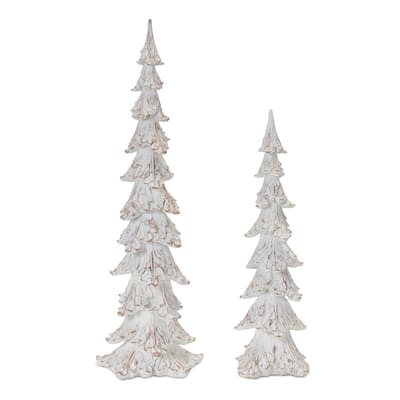 Christmas Tree Tabletop Decorations - 21" - White and Brown - Set of 2