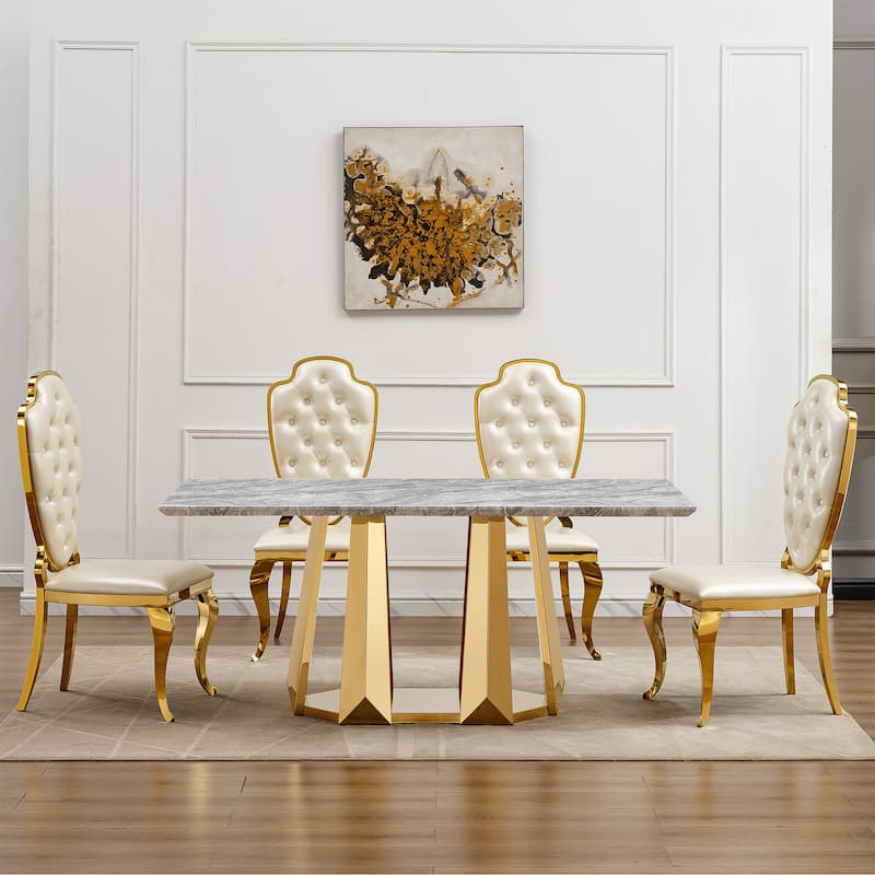 GDFStudio - Rose Series 70'' Rectangle Faux Marble Dining Table 6 People with Modern Large Size