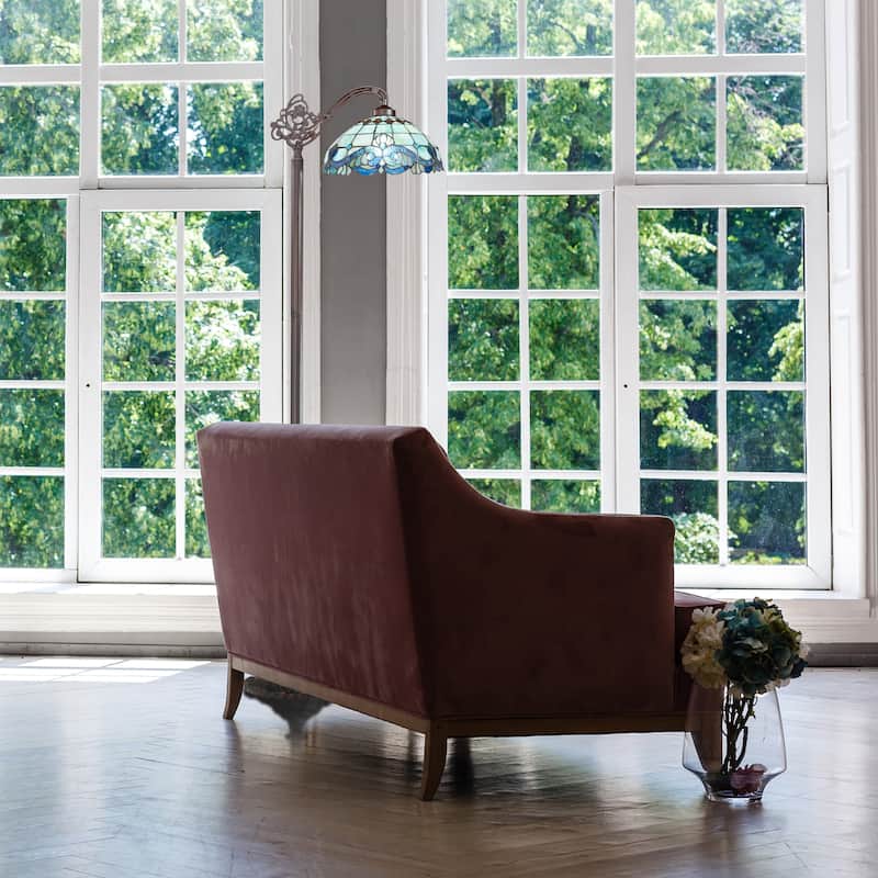 Sophia River of Goods Teal Stained Glass Bowl Shade 60-Inch Floor Lamp - 19" x 12.5" x 60"