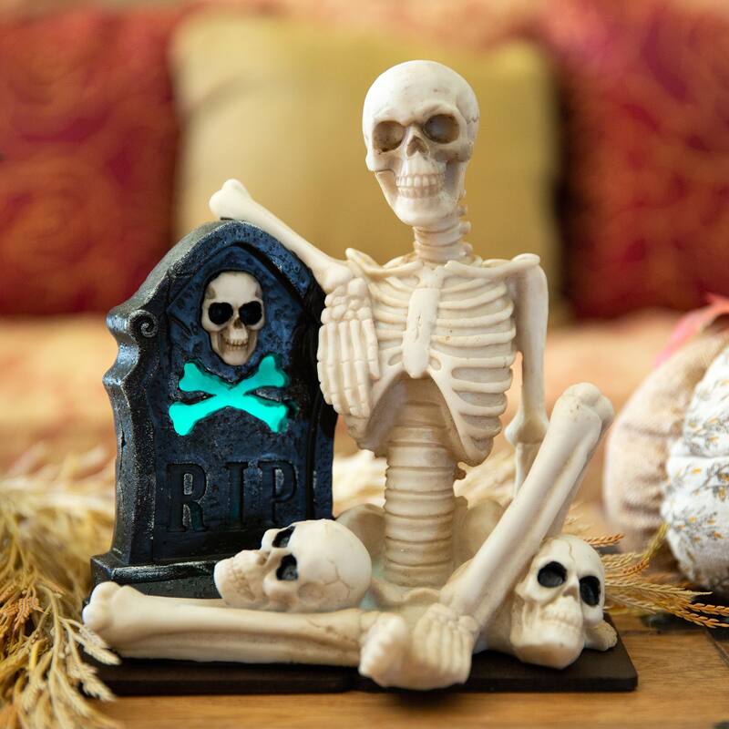 Skeleton & Tombstone W/ Color Changing Led Lights, Ployresin Ft-2638E