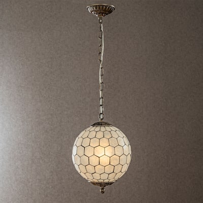 CraftHome Antique Brass Vintage Cosatal Glam Globe Natural CAPIZ SHELL Chandelier With for Living Room