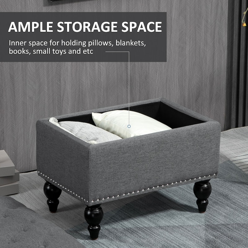 Multi-Functional Storage Ottoman with Rubberwood Legs and Tufted Lid for Bedroom or Living Room