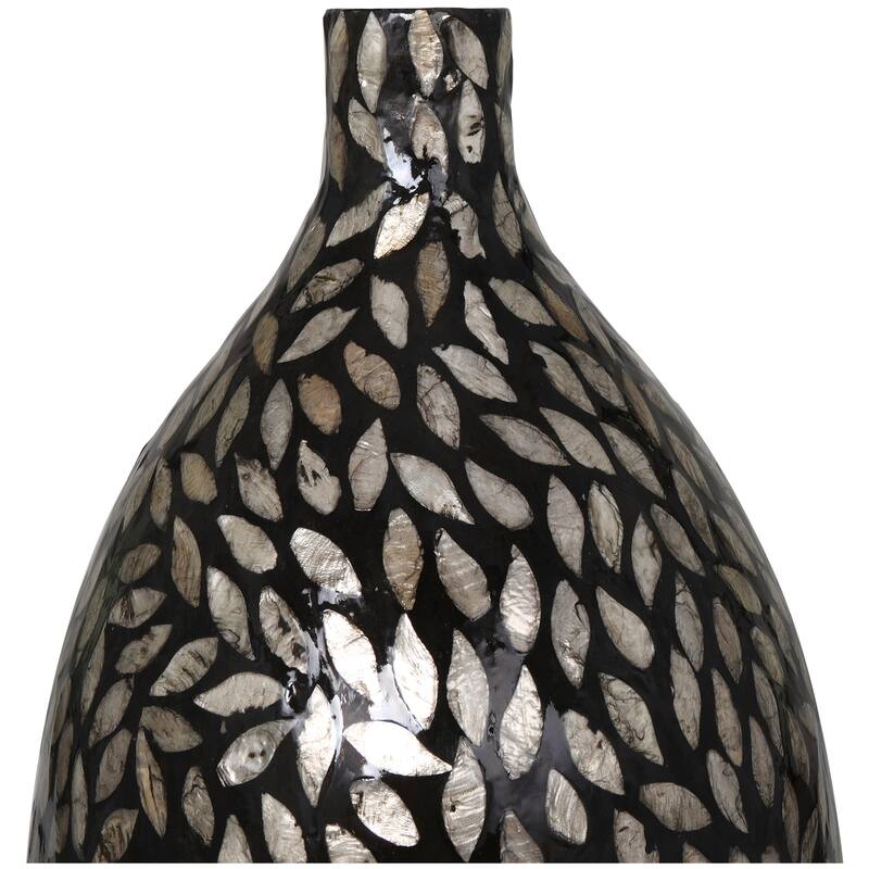 Black Mother of Pearl Shell Handmade Mosaic Floral Inspired Decorative Vase