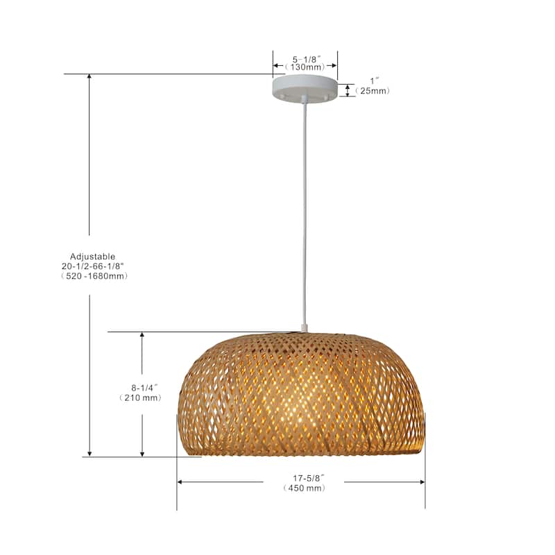 18 inch Bamboo Pendant light 1 LT with white glass shade