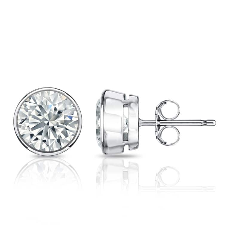 Auriya Natural Round Bezel Diamond Stud Earrings 1.00 to 3.00 ct. tw. Push-Back (F-G VS) - 3.00ct. tw. - Platinum - White