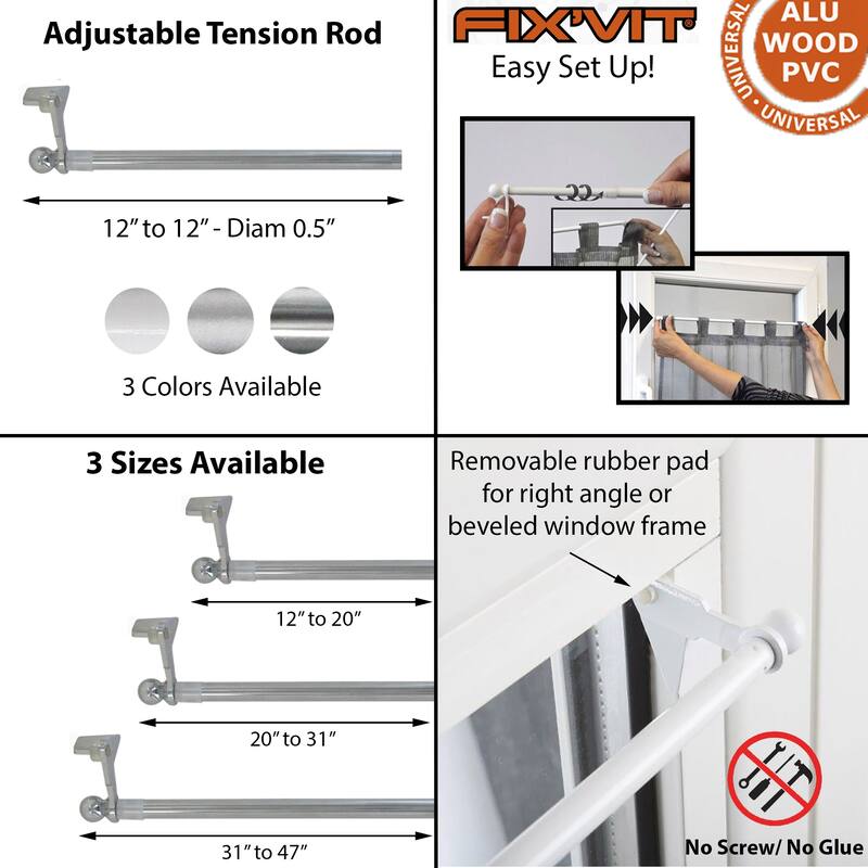 Evideco Adjustable Tension Rod FixVit Diam 0.5 Inch