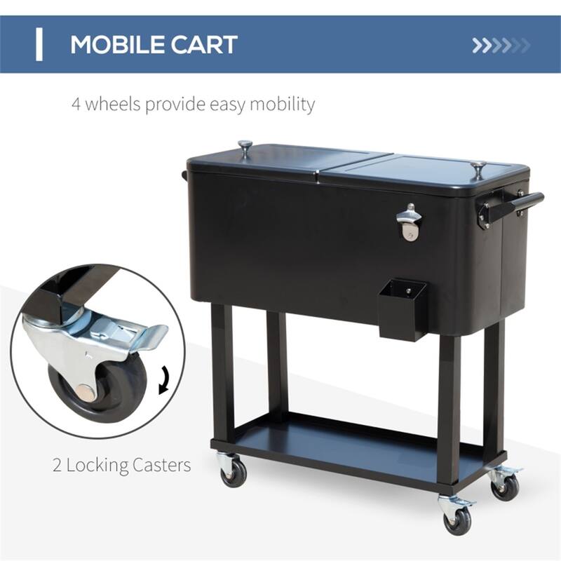 80 Quart Cooler Ice Chest Steel Frame With Wheels And Handles - 35.5" L x 15.25" W x 32.75" H