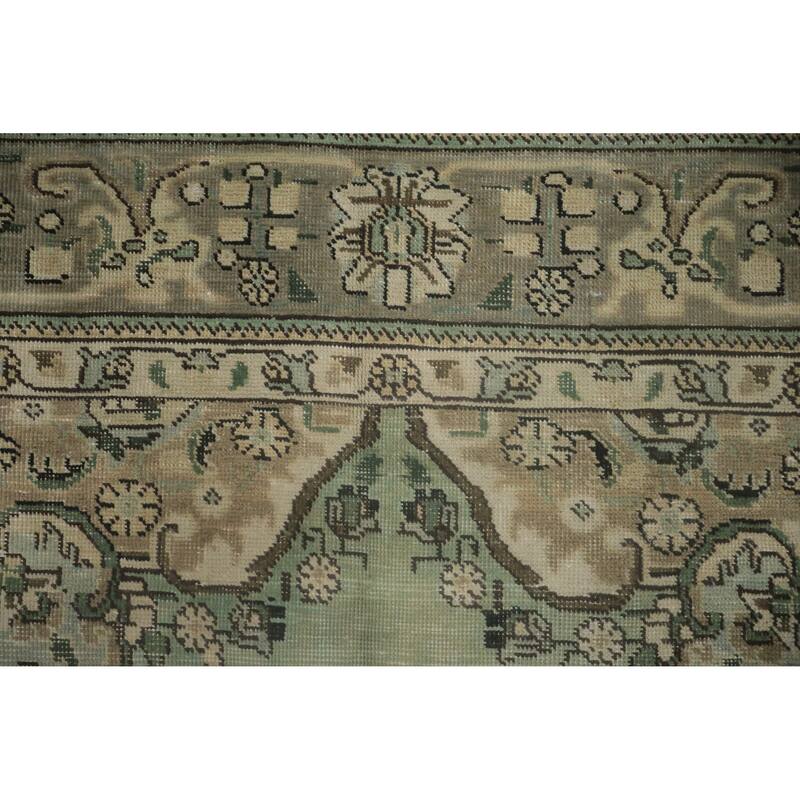 Hand Knotted Oriental 100% Wool Carpet Traditional Floral Green Tabriz Area Rug - 10' 0'' X 6' 6''
