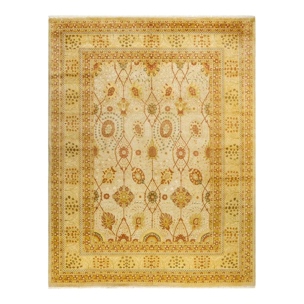 Overton Hand Knotted Wool Vintage Inspired Traditional Mogul Ivory Area Rug - 9' 5" x 12' 2"