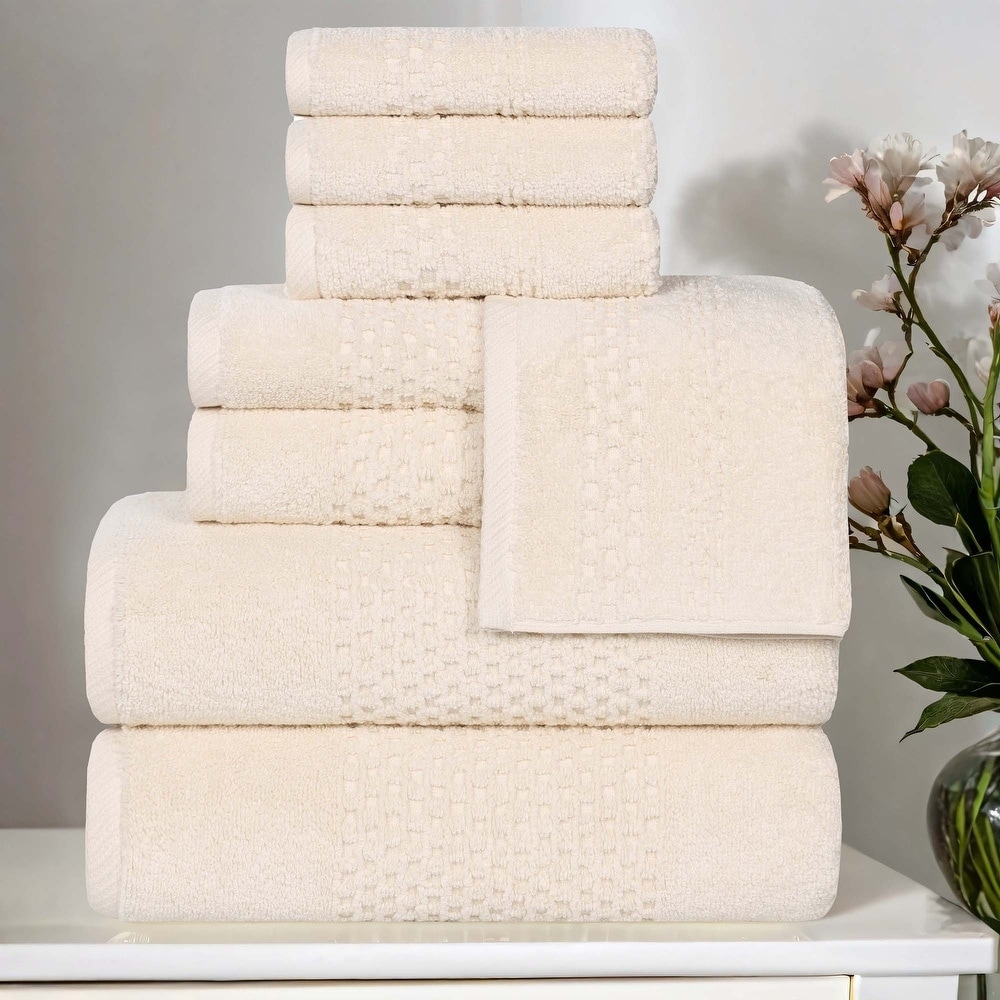 Superior Playa Zero Twist Cotton Solid Waffle Textured 8 Piece Towel Set