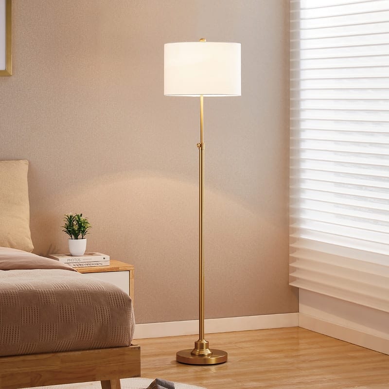 KAWOTI 63.5" Modern Adjustable Floor Lamp with White Linen Shade