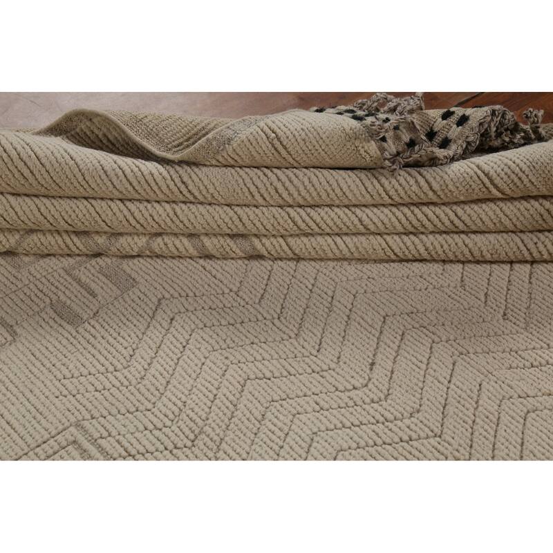 All-Over Ivory Moroccan Oriental Large Rug Hand-Knotted Wool Carpet - 10'5"x 14'9"