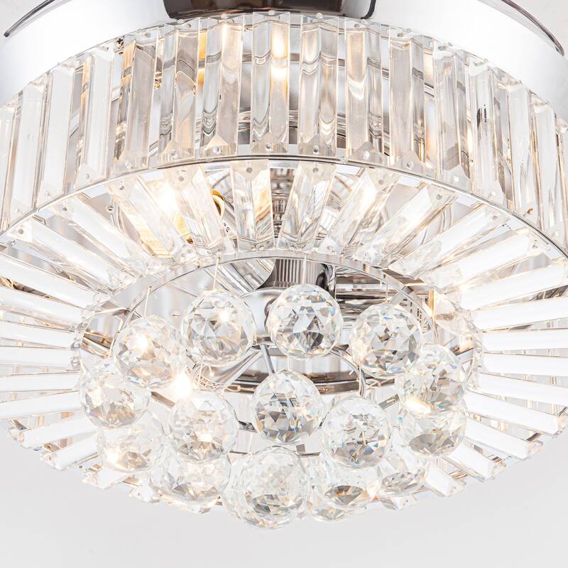 36-in Modern 3-Blade Chrome Retractable Crystal Chandelier Ceiling Fan with Remote and Light Kit - 36-in W x 18.8-in H