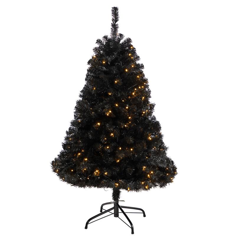 Black Artificial Christmas Tree 4ft with 170 Clear Lights - Holiday Decor - 48