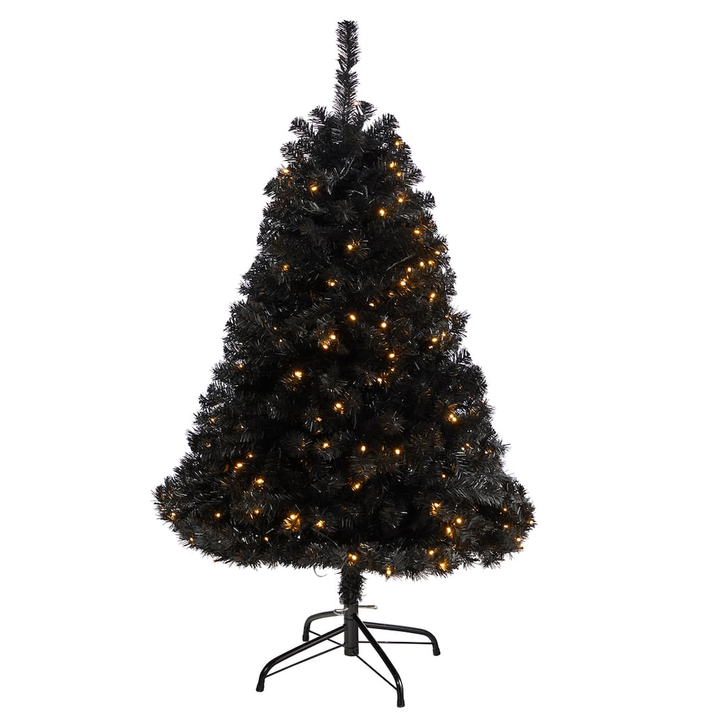 Black Artificial Christmas Tree 4ft with 170 Clear Lights - Holiday Decor - 48