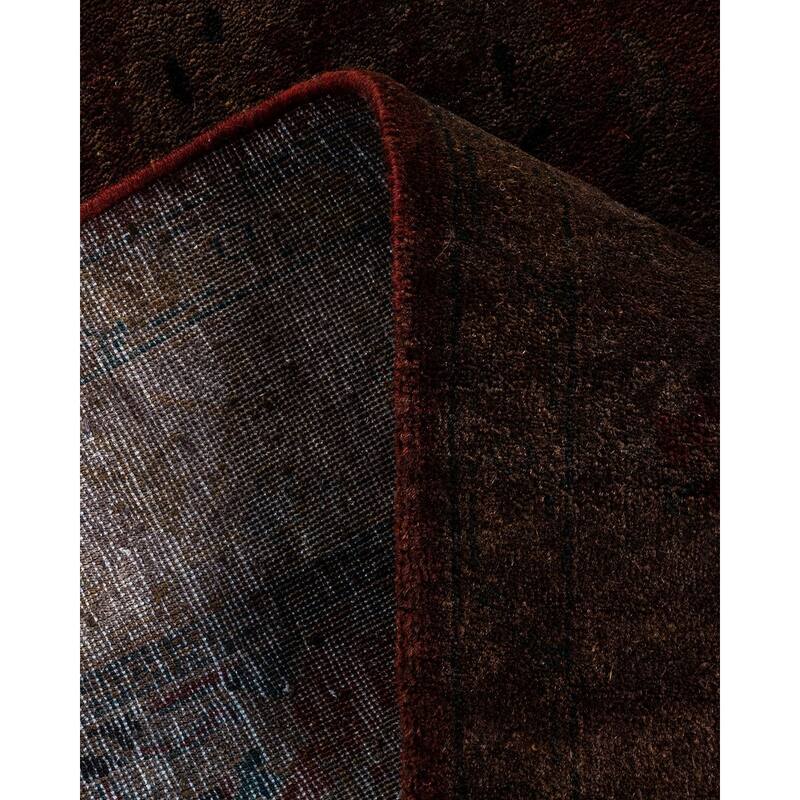 Overton Hand Knotted Wool Vintage Inspired Modern Contemporary Overdyed Brown Runner Rug - 3' 1" x 12' 7"